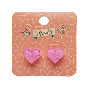 Erstwilder Essentials Heart Glitter Resin Stud Earrings - Pink EE0005-SG2000