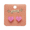 Heart Glitter Resin Stud Earrings - Pink