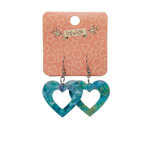 Erstwilder Essentials Heart Mottled Resin Drop Earrings - Green EE1005-MO4000