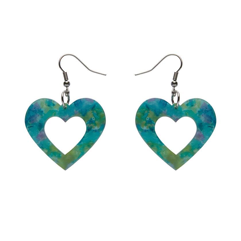 Erstwilder Essentials Heart Mottled Resin Drop Earrings - Green EE1005-MO4000