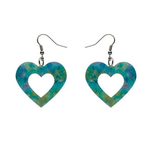 Erstwilder Essentials Heart Mottled Resin Drop Earrings - Green EE1005-MO4000