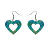Heart Mottled Resin Drop Earrings - Green