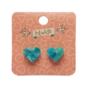 Erstwilder Essentials Heart Mottled Resin Stud Earrings - Green EE0005-MO4000
