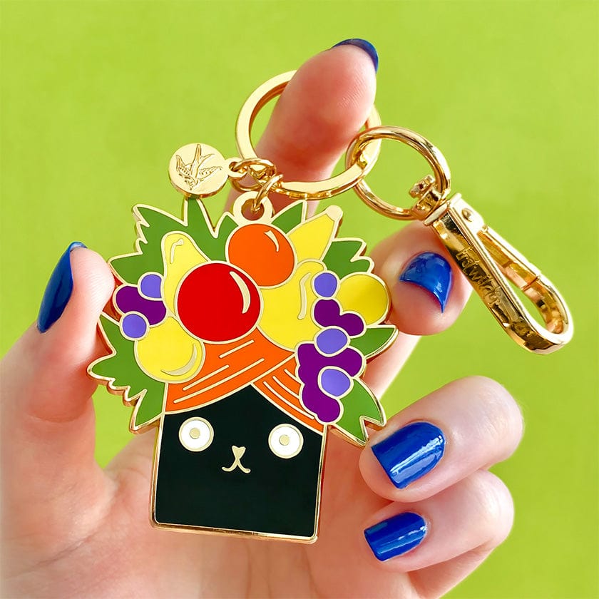 Catmen Miranda Enamel Key Ring  -  Erstwilder  -  Quirky Resin and Enamel Accessories