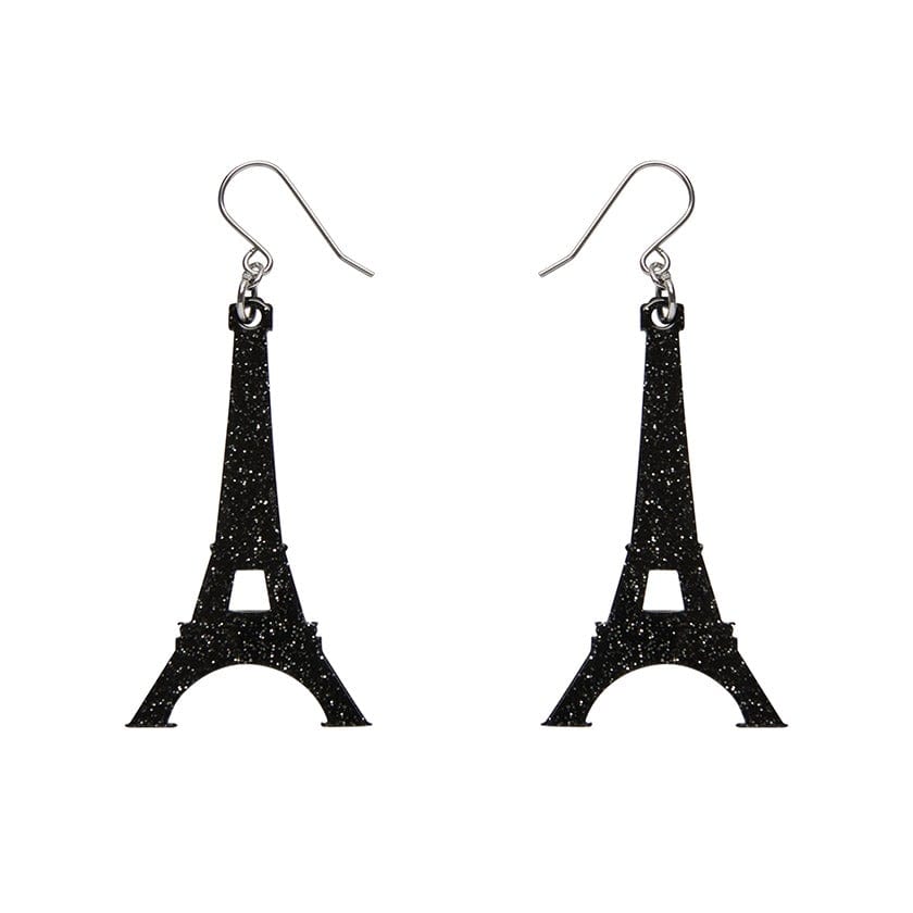 Erstwilder Paris Holiday Essentials Eiffel Tower Glitter Resin Drop Earrings - Black PH1EE03