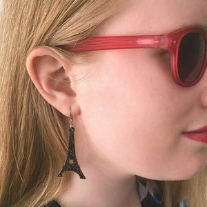 Erstwilder Paris Holiday Essentials Eiffel Tower Glitter Resin Drop Earrings - Black PH1EE03