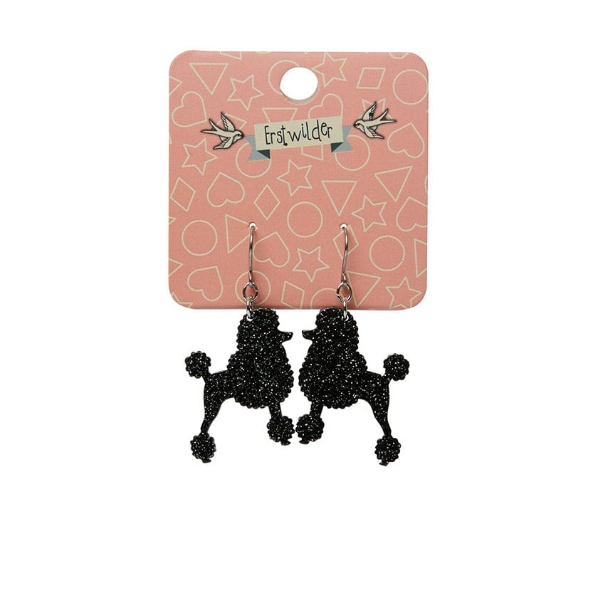 Erstwilder Paris Holiday Essentials Poodle Glitter Hook Drop Earrings - Black PH1EE08