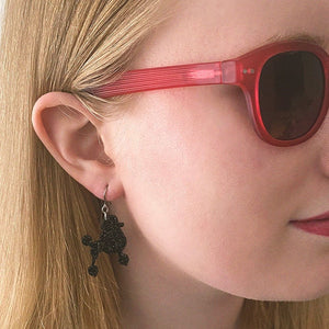Erstwilder Paris Holiday Essentials Poodle Glitter Hook Drop Earrings - Black PH1EE08