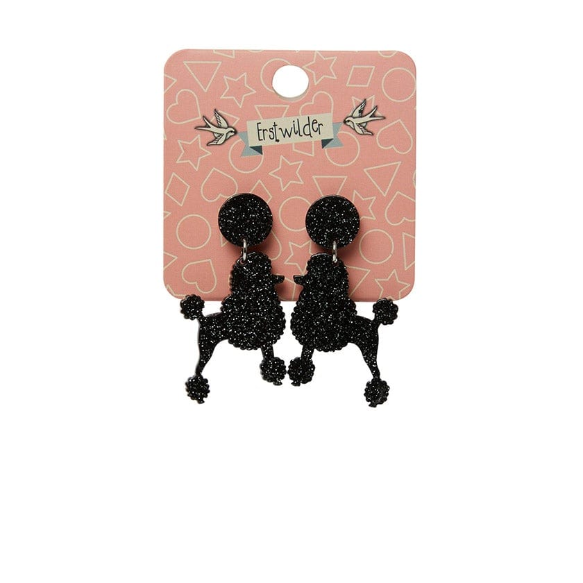 Erstwilder Paris Holiday Essentials Poodle Glitter Post Drop Earrings - Black PH1EE11