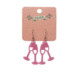 Erstwilder Paris Holiday Essentials Champagne Flute Glitter Drop Earrings - Pink PH1EE14