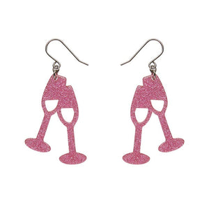 Erstwilder Paris Holiday Essentials Champagne Flute Glitter Drop Earrings - Pink PH1EE14
