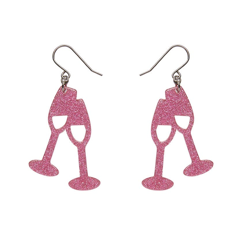 Erstwilder Paris Holiday Essentials Champagne Flute Glitter Drop Earrings - Pink PH1EE14