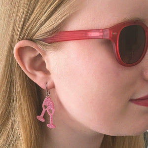 Erstwilder Paris Holiday Essentials Champagne Flute Glitter Drop Earrings - Pink PH1EE14