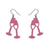 Champagne Flute Glitter Drop Earrings - Pink