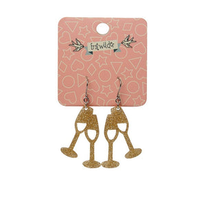 Erstwilder Paris Holiday Essentials Champagne Flute Glitter Drop Earrings - Gold PH1EE15
