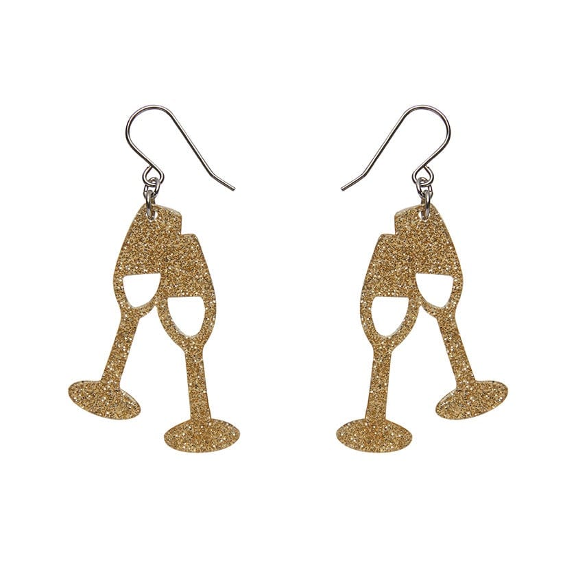 Erstwilder Paris Holiday Essentials Champagne Flute Glitter Drop Earrings - Gold PH1EE15