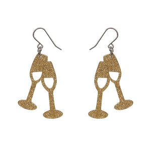 Erstwilder Paris Holiday Essentials Champagne Flute Glitter Drop Earrings - Gold PH1EE15