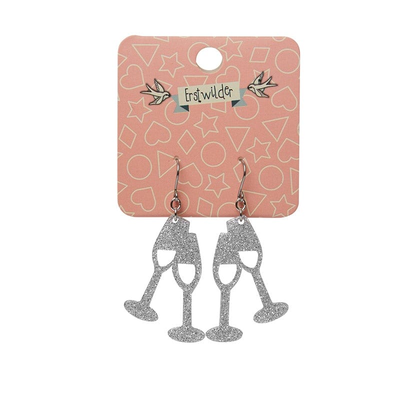 Erstwilder Paris Holiday Essentials Champagne Flute Glitter Drop Earrings - Silver PH1EE16