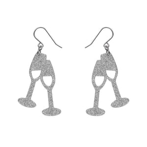 Erstwilder Paris Holiday Essentials Champagne Flute Glitter Drop Earrings - Silver PH1EE16