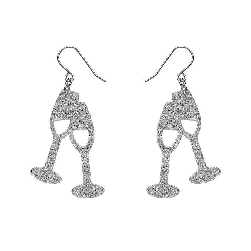 Erstwilder Paris Holiday Essentials Champagne Flute Glitter Drop Earrings - Silver PH1EE16