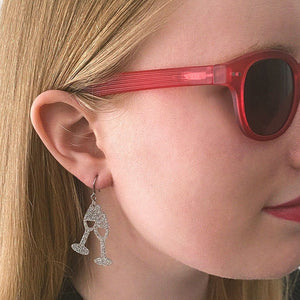 Erstwilder Paris Holiday Essentials Champagne Flute Glitter Drop Earrings - Silver PH1EE16