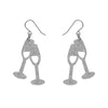 Champagne Flute Glitter Drop Earrings - Silver
