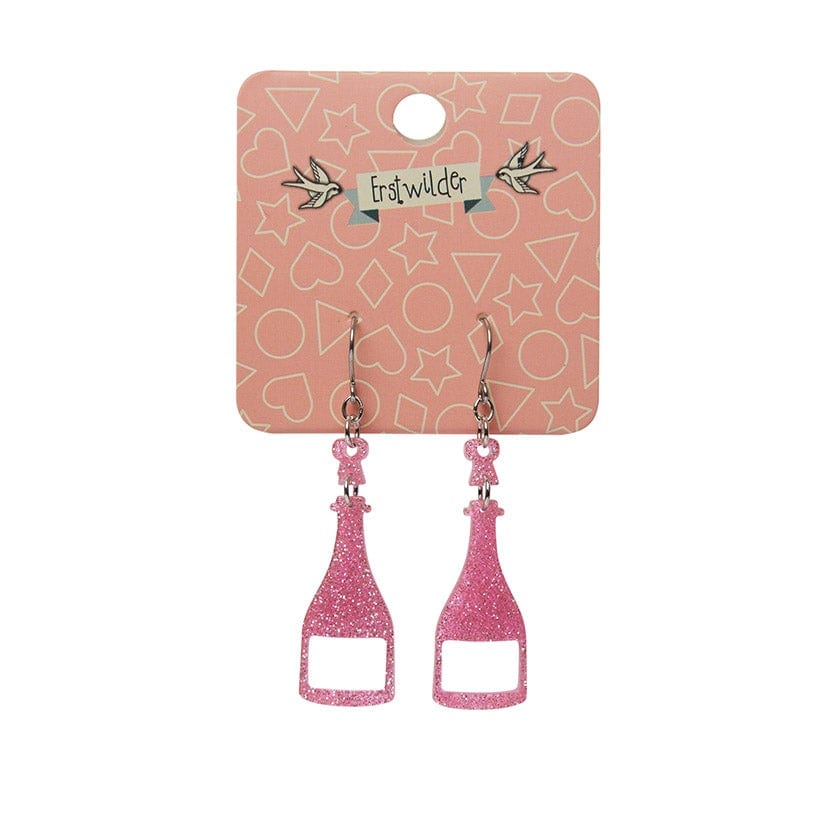 Erstwilder Paris Holiday Essentials Champagne Glitter Drop Earrings - Pink PH1EE17