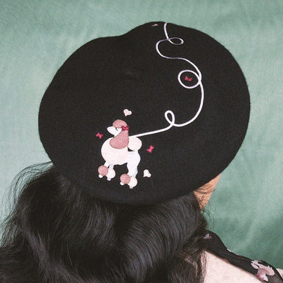 Erstwilder Paris Holiday Madame Caniche Poodle Beret - Black PH1H03