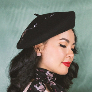 Erstwilder Paris Holiday Madame Caniche Poodle Beret - Black PH1H03