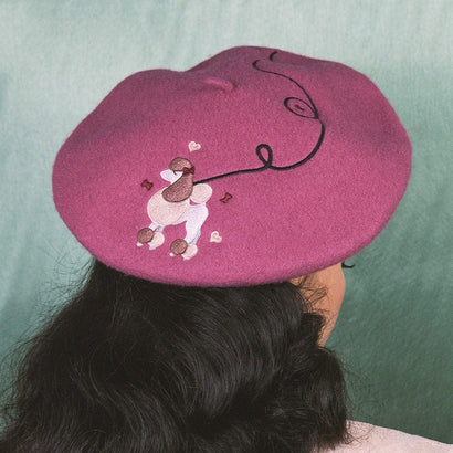 Erstwilder Paris Holiday Madame Caniche Poodle Beret - Pink PH1H05