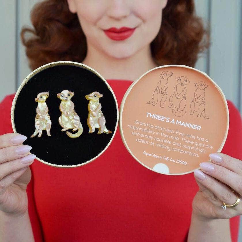 Erstwilder Three's a Manner Meerkat Brooch Set BH6736-6090