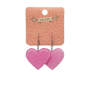 Erstwilder Essentials Solid Heart Glitter Resin Drop Earrings - Pink EE1026-SG2100