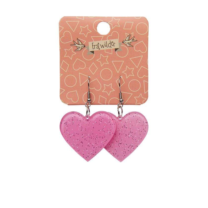 Erstwilder Essentials Solid Heart Glitter Resin Drop Earrings - Pink EE1026-SG2100