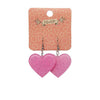 Solid Heart Glitter Resin Drop Earrings - Pink
