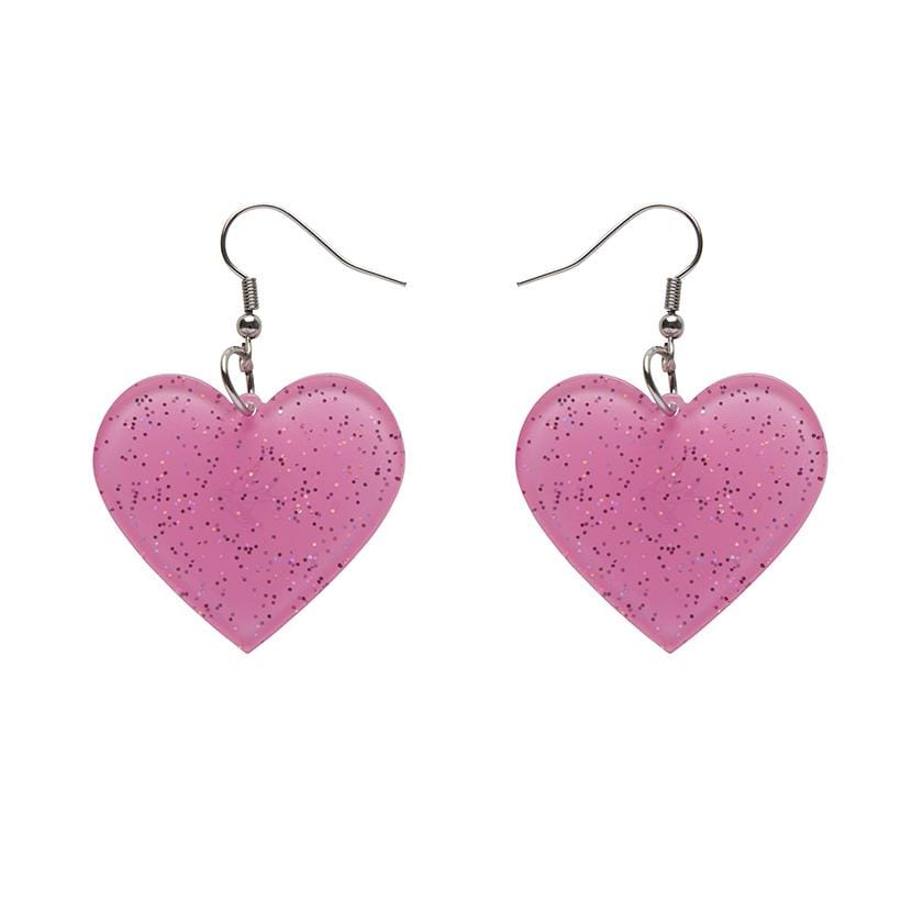 Erstwilder Essentials Solid Heart Glitter Resin Drop Earrings - Pink EE1026-SG2100