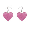 Solid Heart Glitter Resin Drop Earrings - Pink