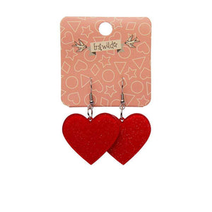 Erstwilder Essentials Solid Heart Glitter Resin Drop Earrings - Red EE1026-SG1000