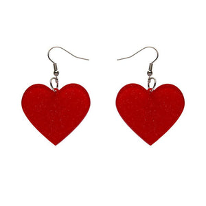 Erstwilder Essentials Solid Heart Glitter Resin Drop Earrings - Red EE1026-SG1000