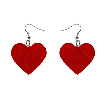 Erstwilder Essentials Solid Heart Glitter Resin Drop Earrings - Red EE1026-SG1000
