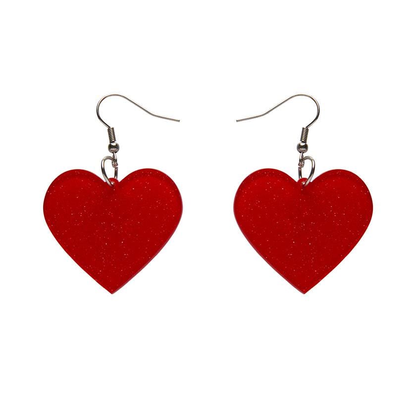 Erstwilder Essentials Solid Heart Glitter Resin Drop Earrings - Red EE1026-SG1000