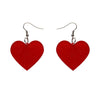 Solid Heart Glitter Resin Drop Earrings - Red